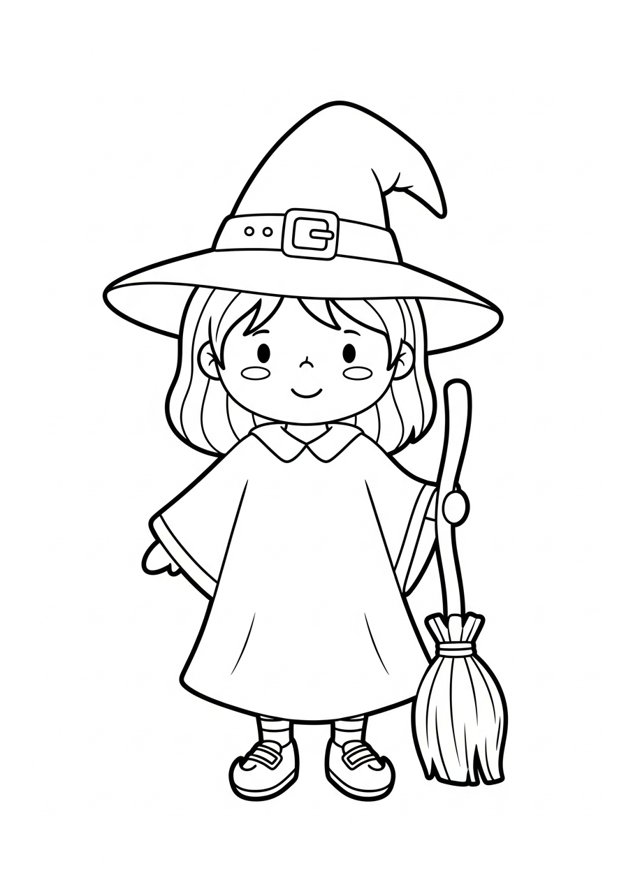 Desenho de bruxinha sorridente para colorir